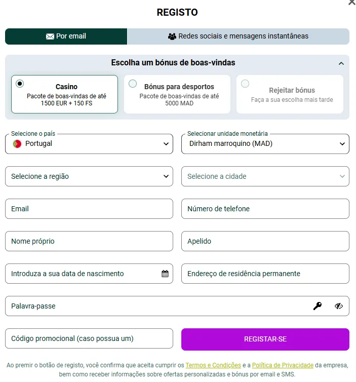 Como fazer o registo na Spinbetter